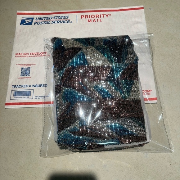 BLANC 2 Piece Maxi Blue Silver Maroon Geo Patterned Sequins Women’s Size XS/S - Picture 10 of 11